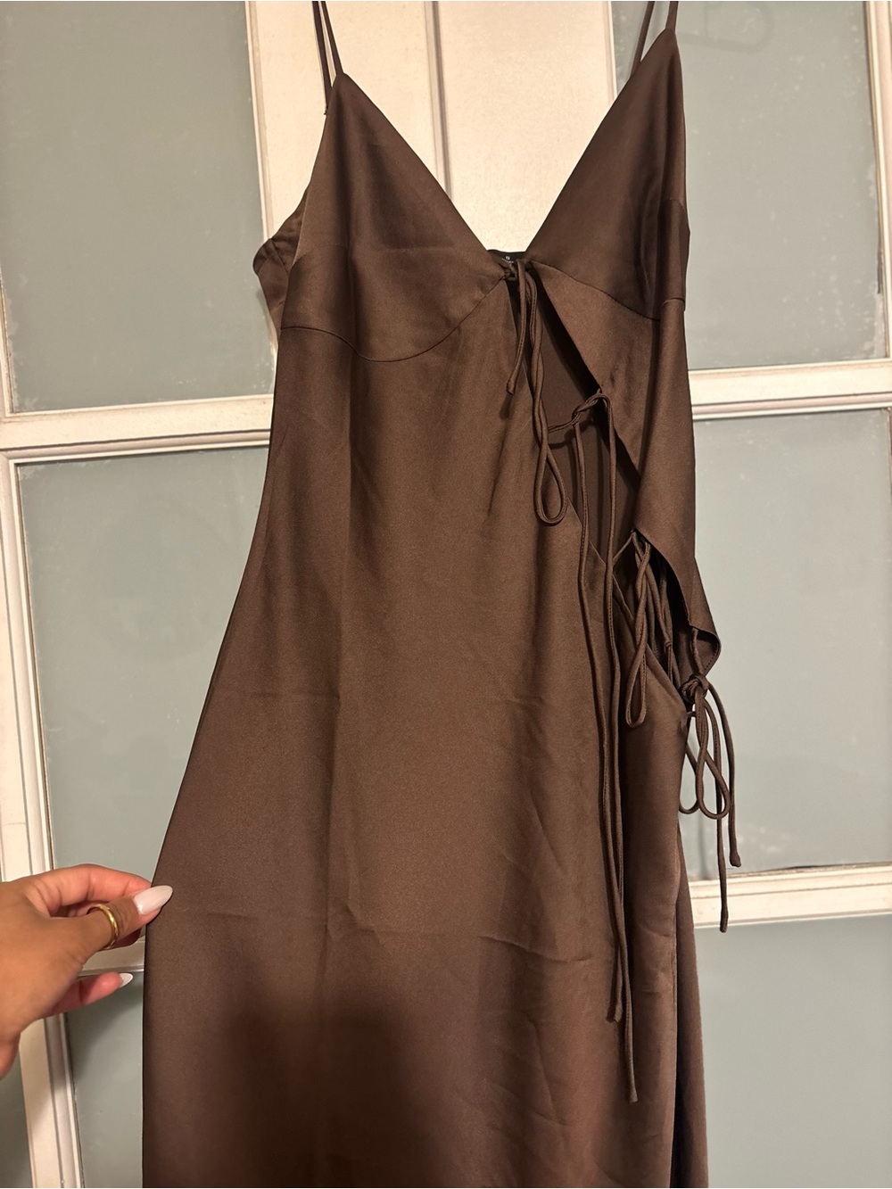 Lioness Chocolate Brown Slip Midi with Side Tie Details